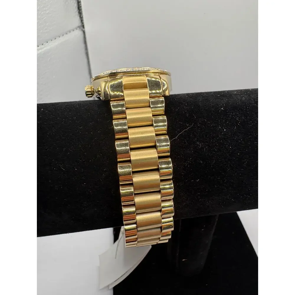 Michael Kors Women Watch Gold Green Dial Roman Numeral Crystal Bezel Nwt Green